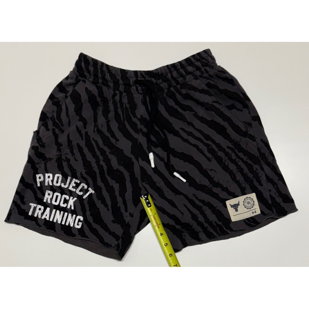 Under Armour Project Rock Training Shorts Mens Small Black Grey Tiger Stripe 5in